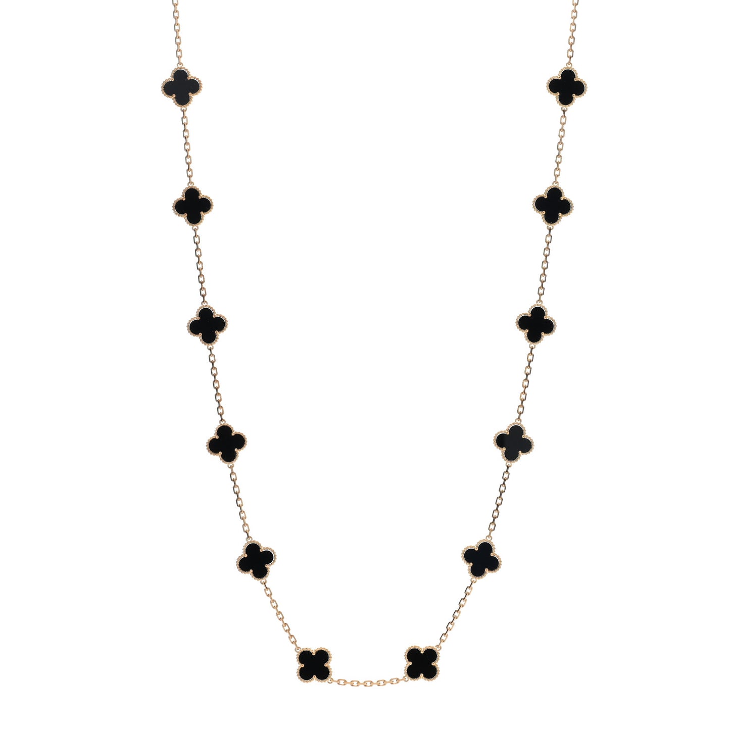 18K Yellow Gold Black Onyx 20 Motifs Vintage Alhambra Necklace