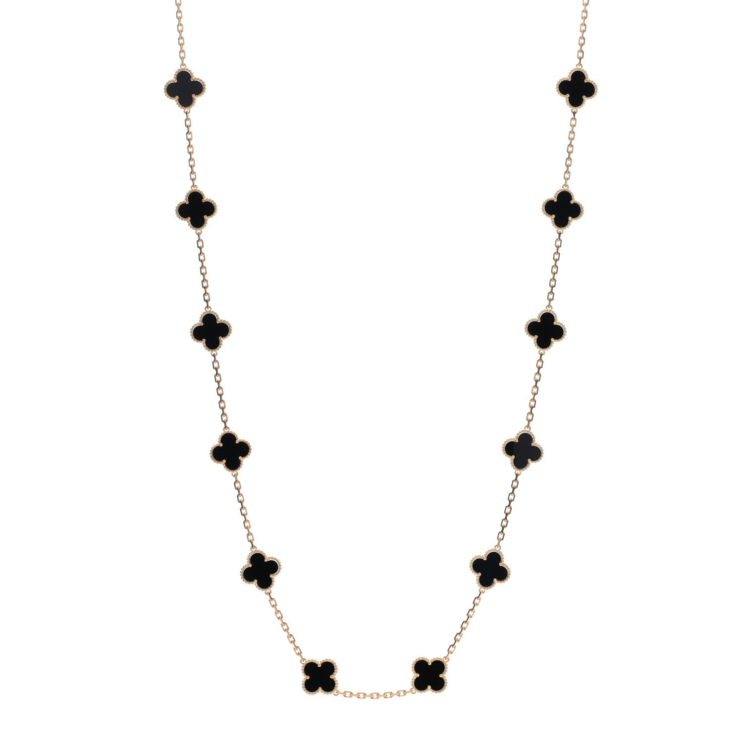 Van Cleef & Arpels 18K Yellow Gold Black Onyx 20 Motifs Vintage Alhambra Necklace 1 of 5