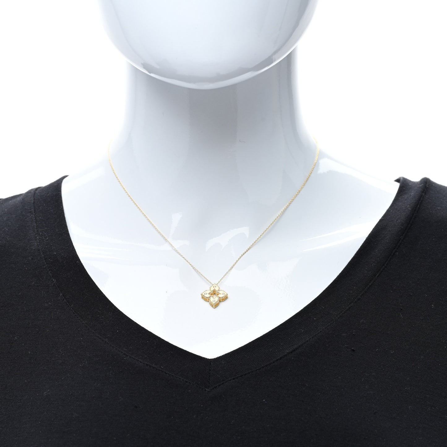 18K Yellow Gold Diamond Extra Small Petite Venetian Princess Flower Pendant Necklace