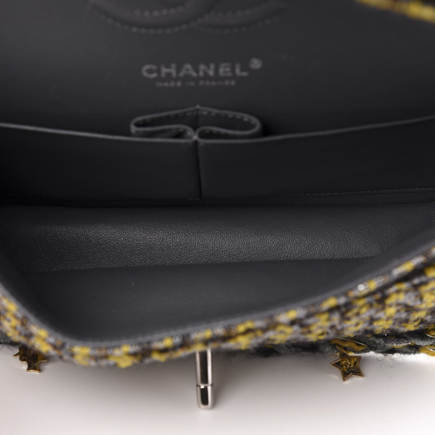Tweed Braided Charms Small Flap Yellow Grey Black