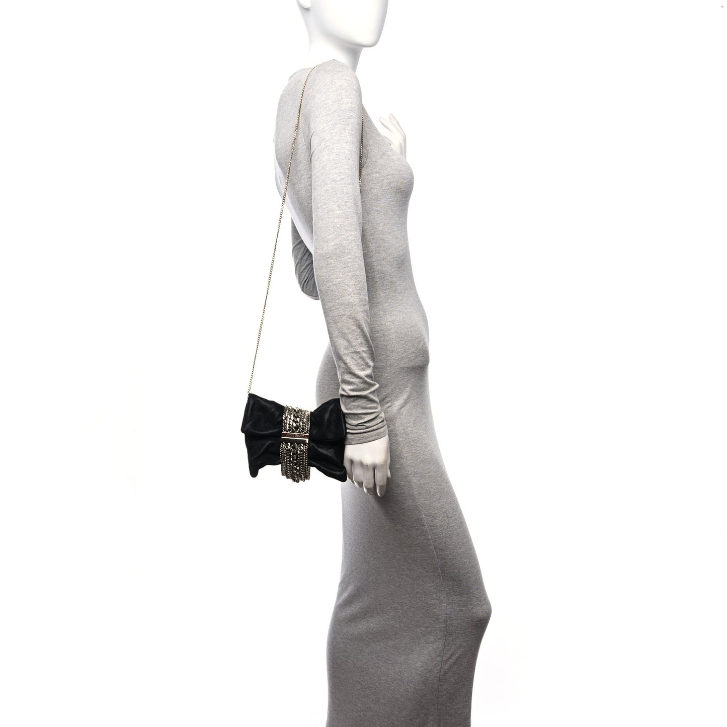 Suede Glitter Chandra Chain Clutch Black