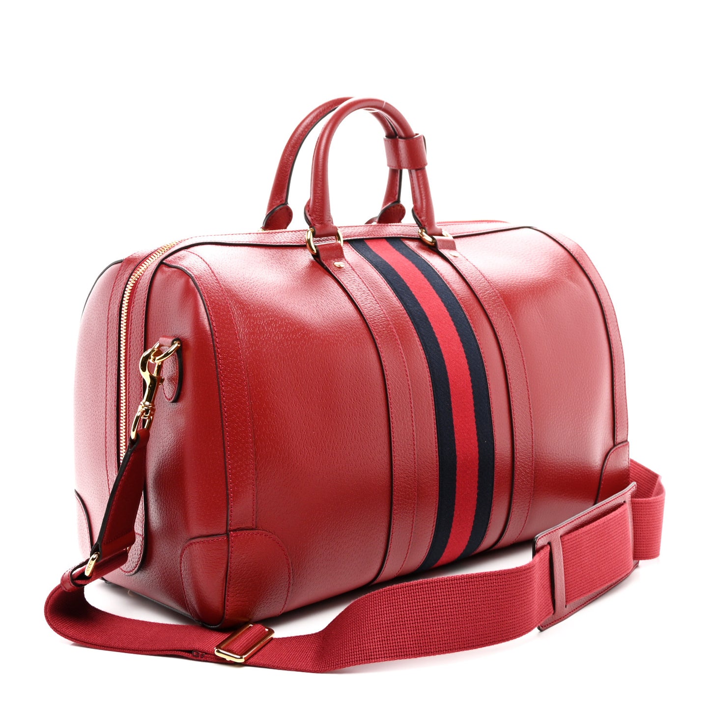 Textured Dollar Calfskin Web Medium Duffle Bag Red