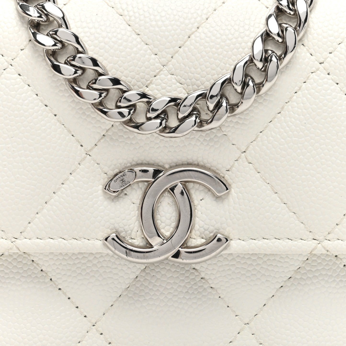 Caviar Quilted Pick Me Up Clutch With Chain White