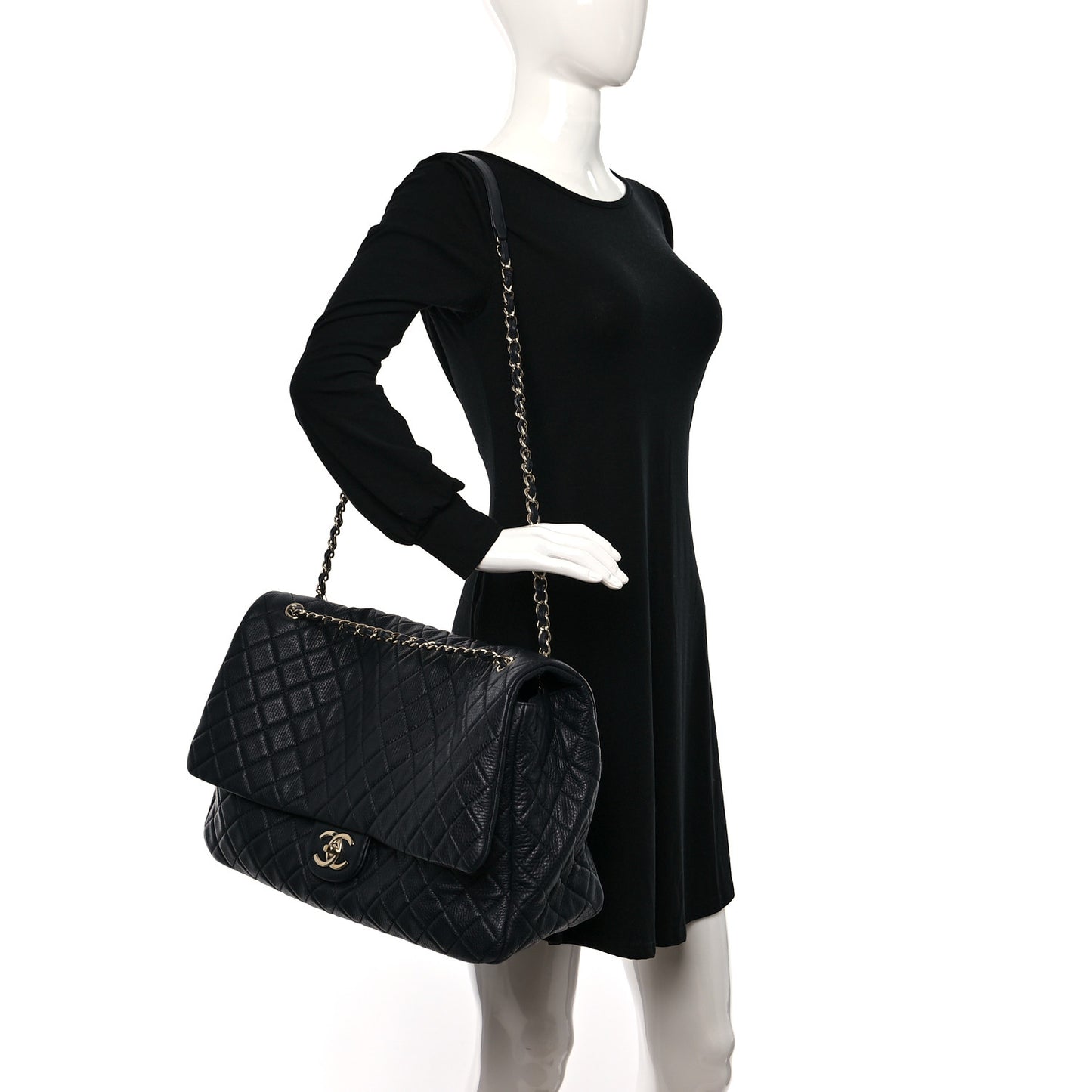 Calfskin Quilted XXL Travel Flap Bag Navy