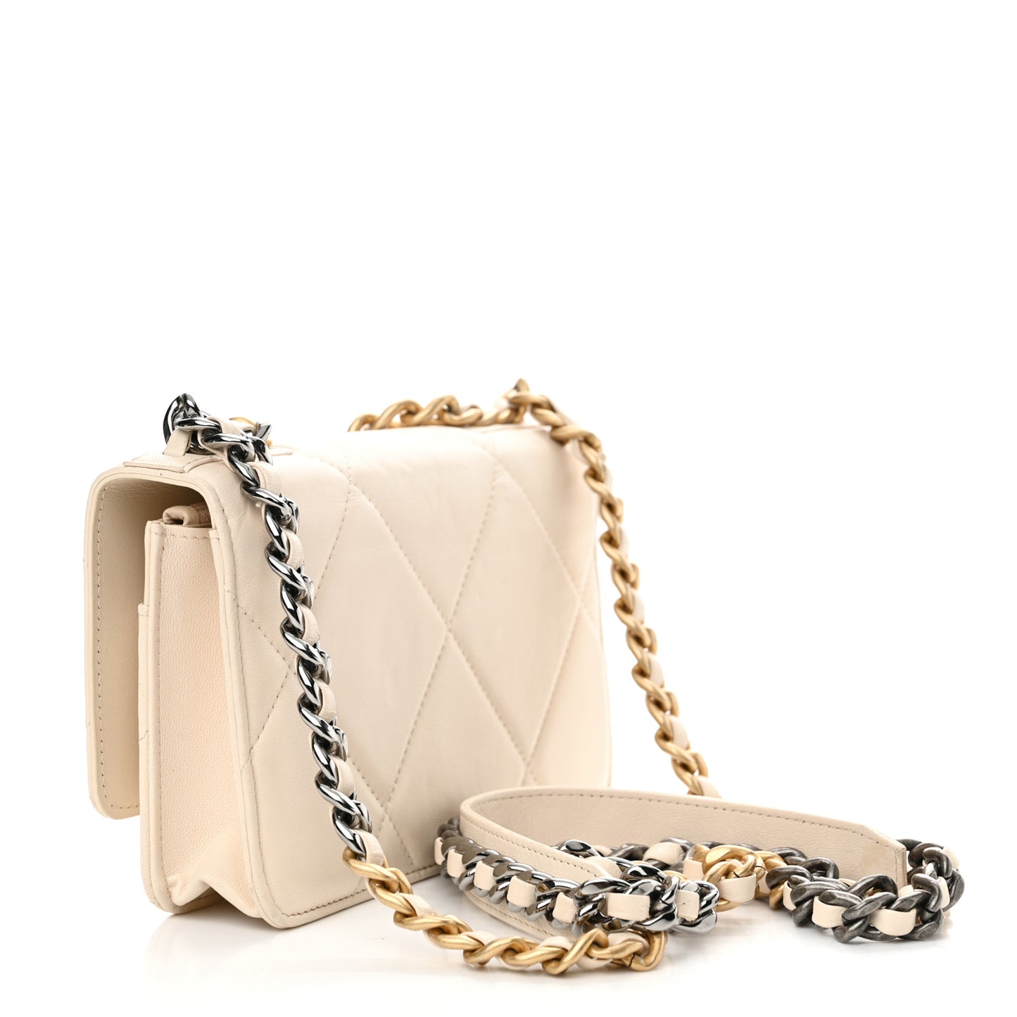 Lambskin Quilted Chanel 19 Wallet On Chain WOC Light Beige