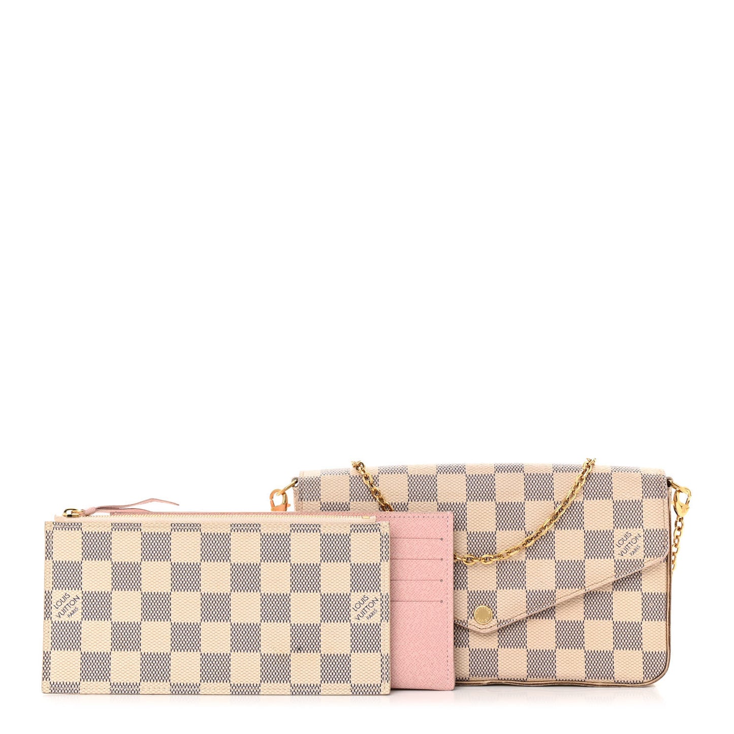 Damier Azur Pochette Felicie Chain Wallet Rose Ballerine