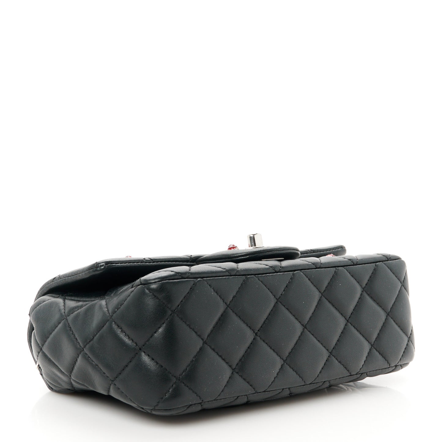 Lambskin Quilted Embellished Mini Ladybug Rectangular Flap Black