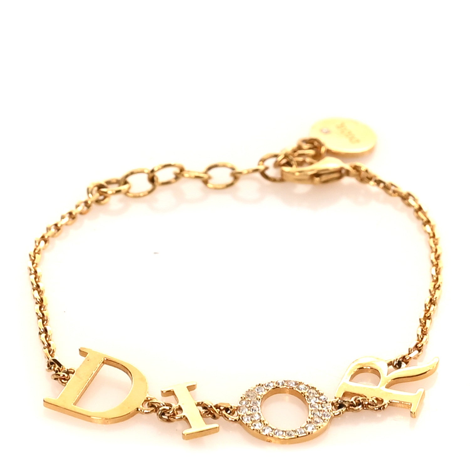 Christian Dior Metal Crystal Letters Bracelet Gold 1847225