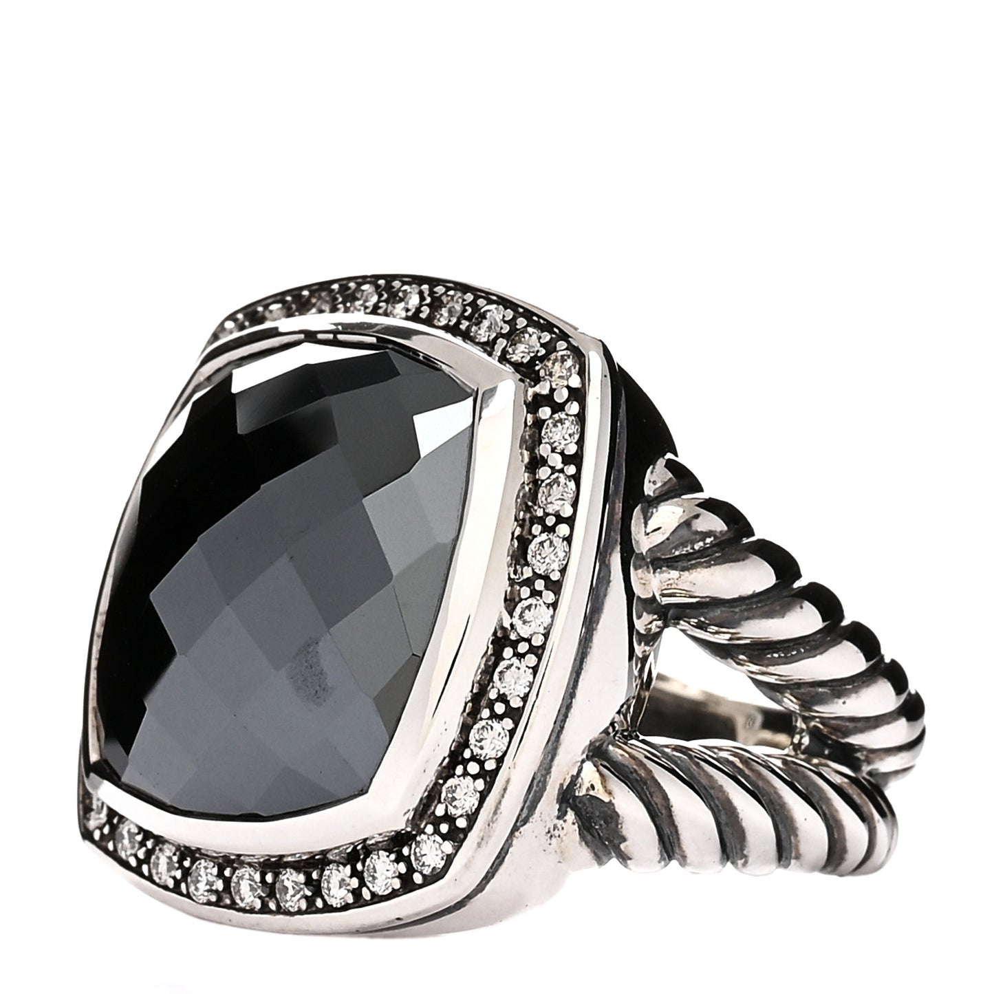 Sterling Silver Diamond Hematine 17mm Albion Ring 53 6.5