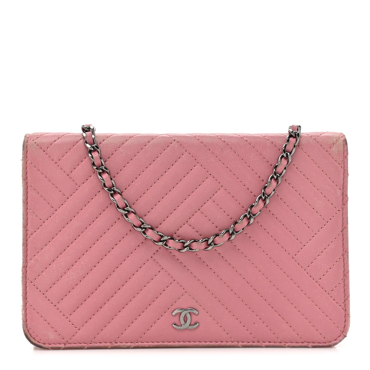 Chanel Lambskin Quilted CC Crossing Wallet On Chain WOC Pink