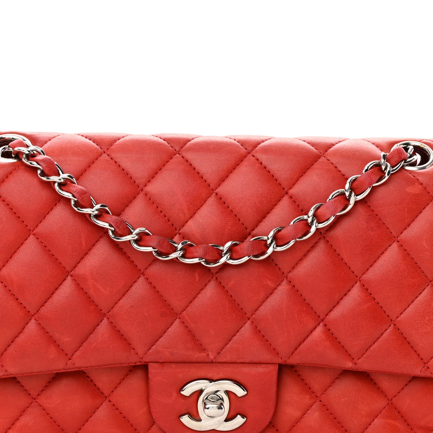 Lambskin Quilted Medium Double Flap Red