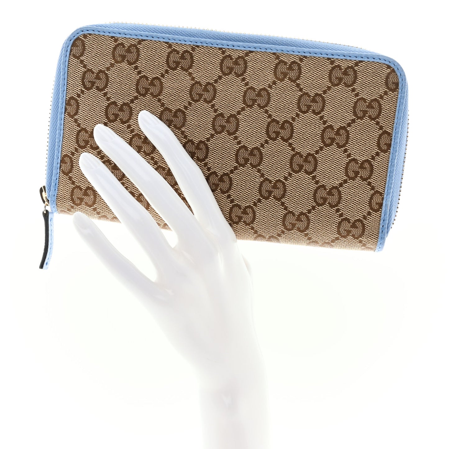 Monogram Dollar Calfskin Zip Around Wallet Beige Ebony Mineral Blue