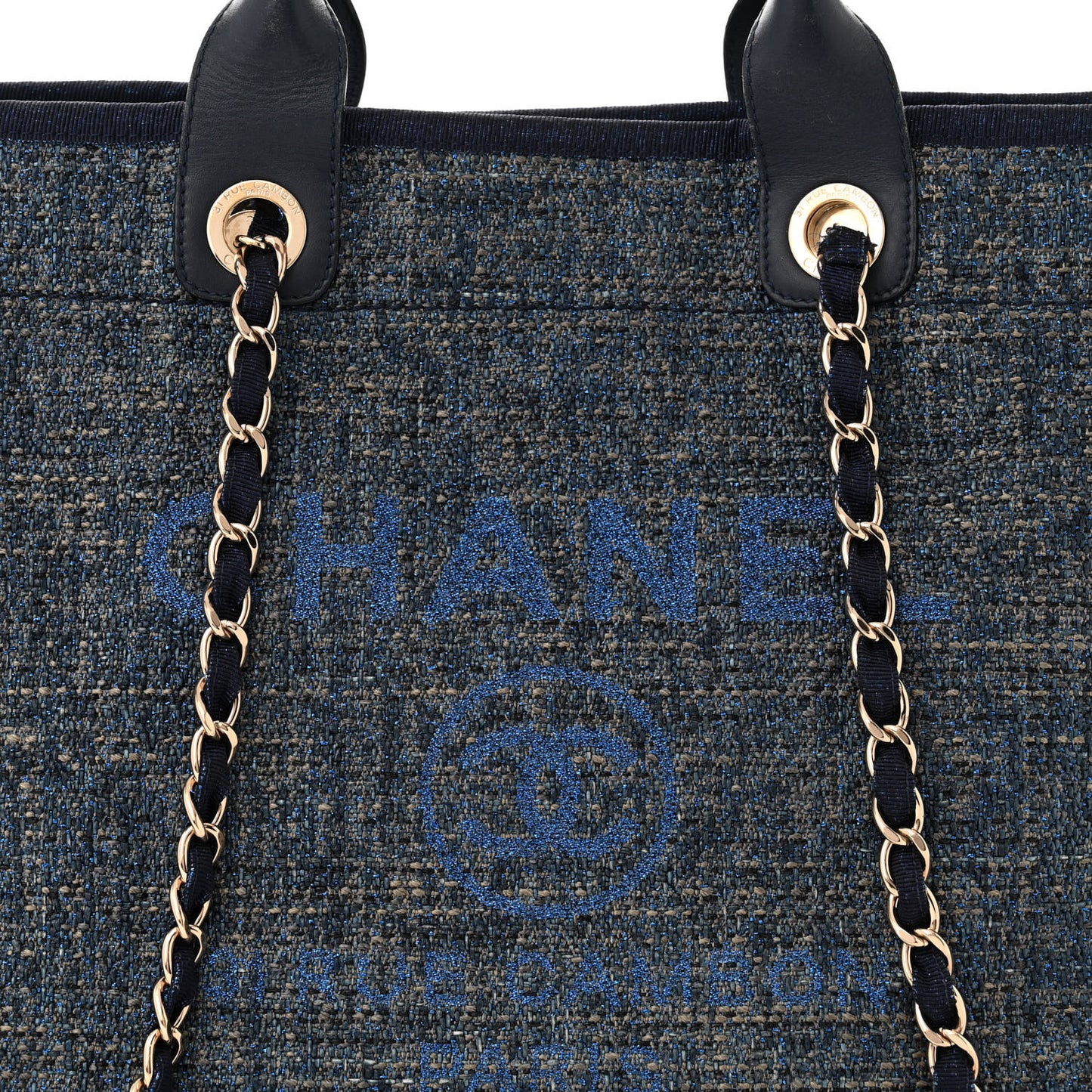 Lurex Canvas Medium Deauville Tote Navy Blue
