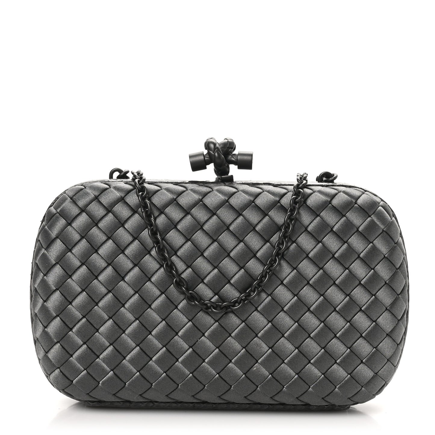 Satin Ayers Intrecciato Chain Knot Clutch Grey