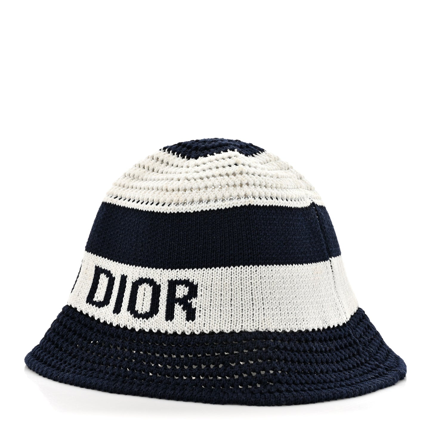 Cotton Blend Knitted D-Tulipe Cloche Hat M Blue White