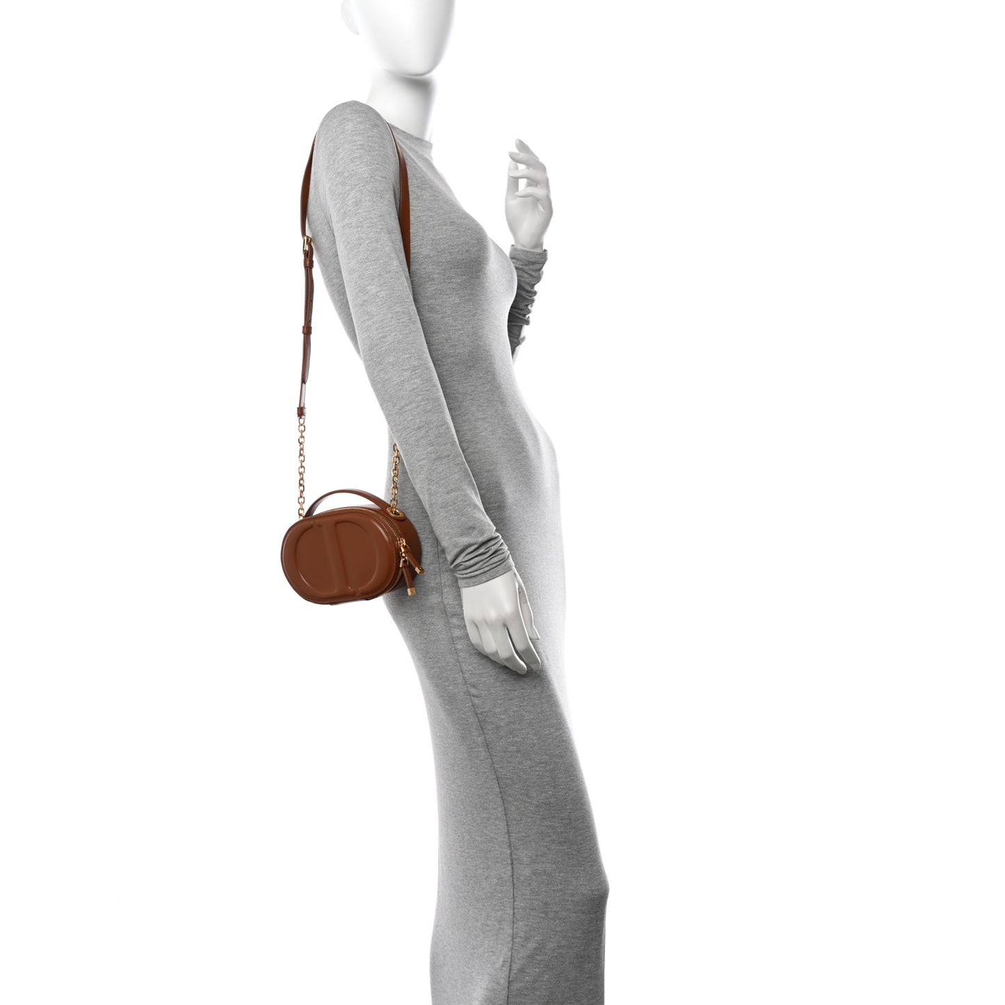 Calfskin CD Signature Oval Crossbody Camera Bag Brown