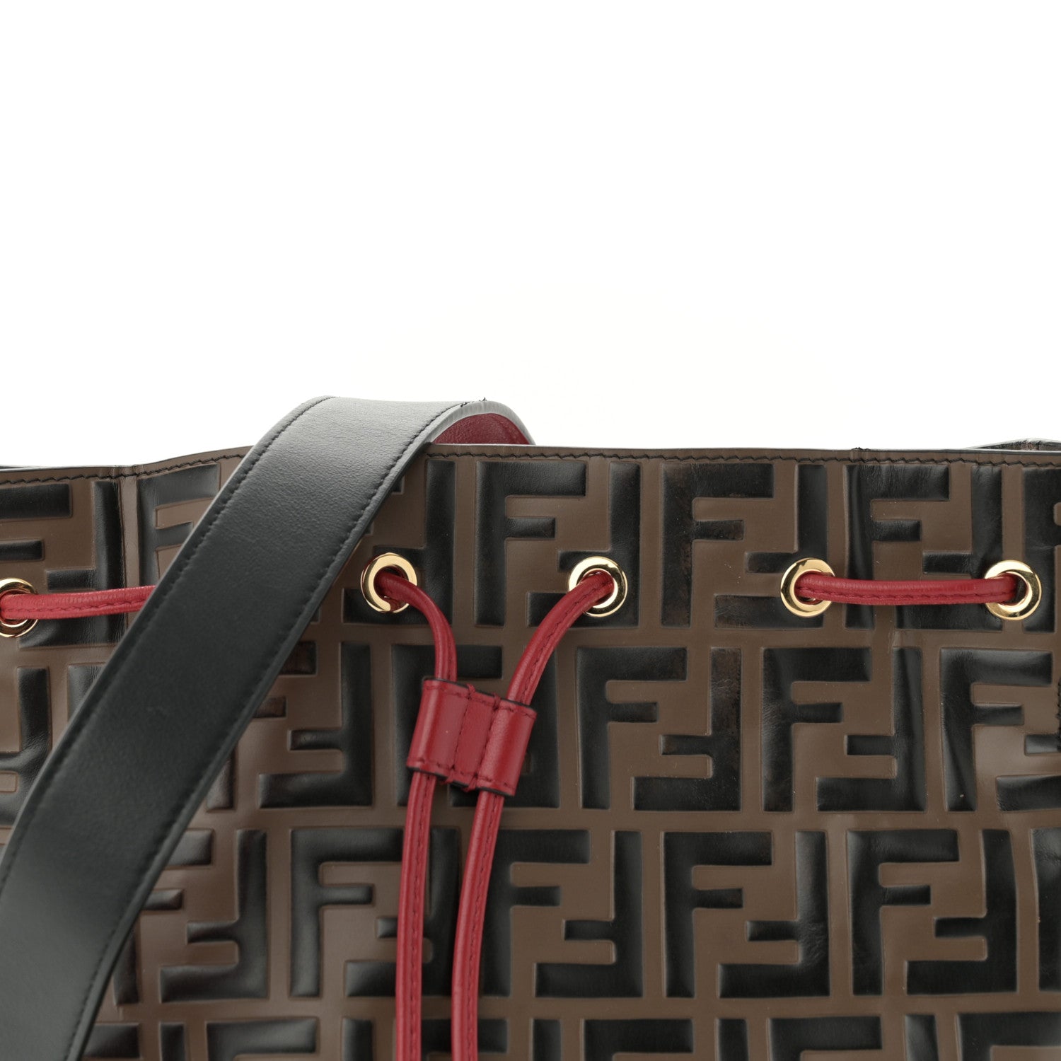 Fendi Vitello Grace F is Fendi Bi-Color FF 1974 Embossed Grande Mon Tresor Bucket Bag Maya Black Fragola 9 of 11