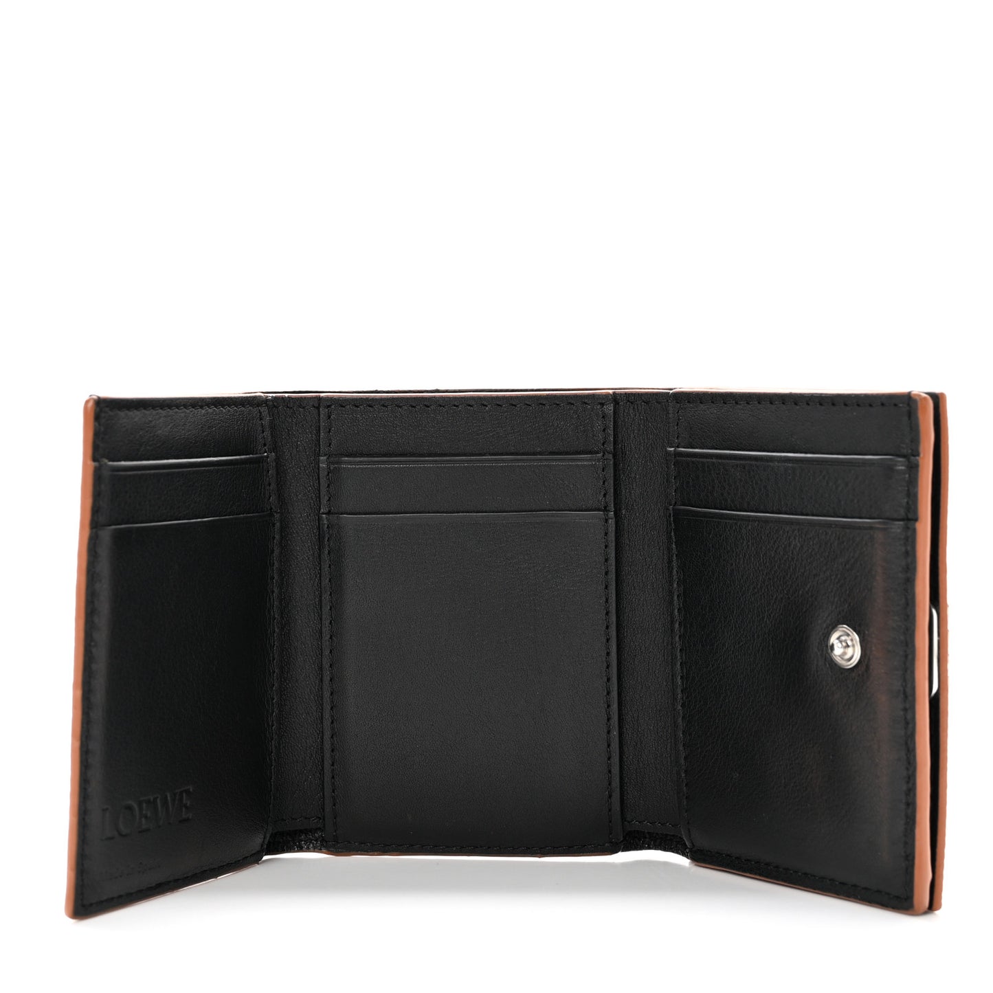 Grained Calfskin Anagram Trifold Wallet Black
