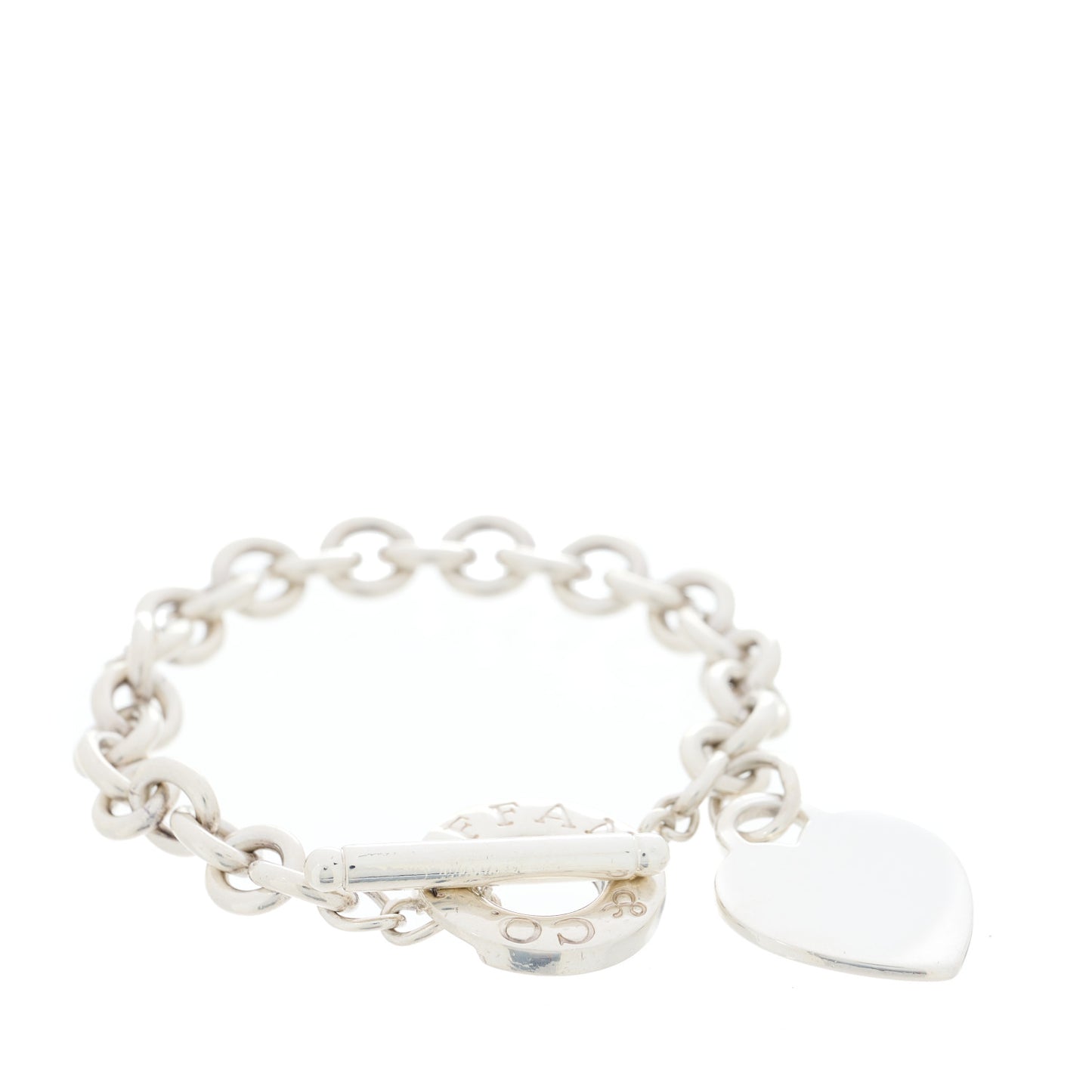 Sterling Silver Heart Tag Toggle Bracelet