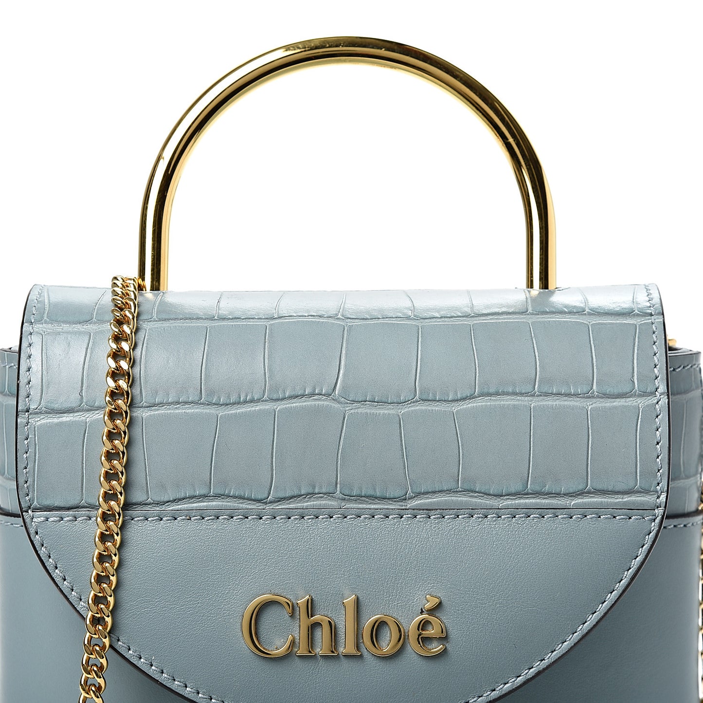 Calfskin Crocodile Embossed Small Aby Lock Faded Blue