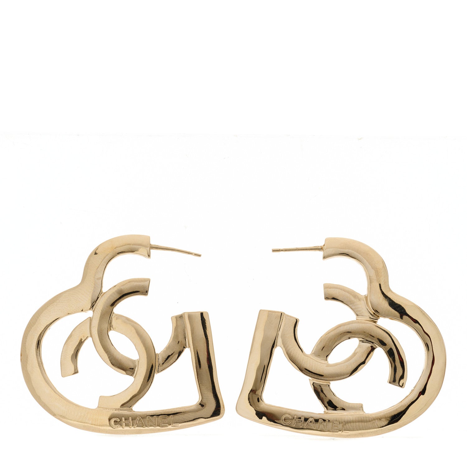 Chanel Metal CC Heart Coco In Love Hoop Earrings Gold 1486348 ...