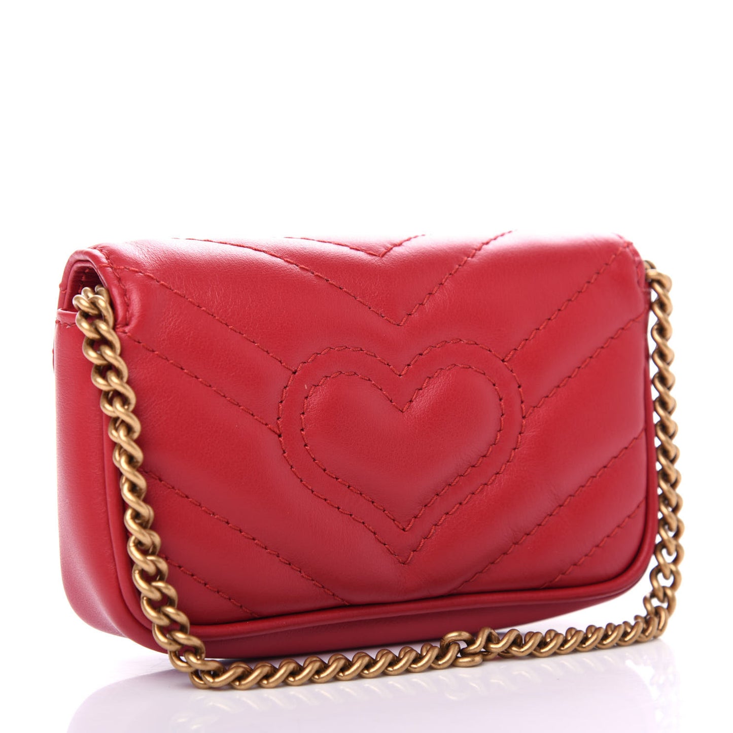 Calfskin Matelasse GG Marmont 2.0 Coin Purse On A Chain Hibiscus Red