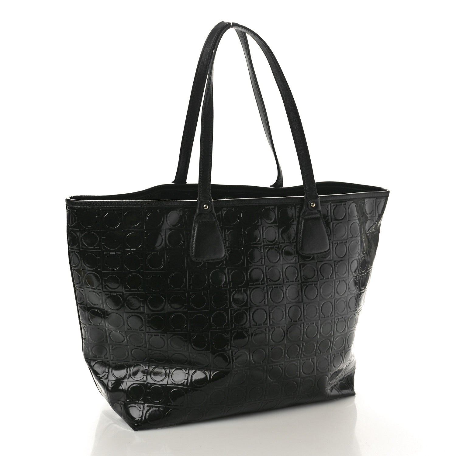 Salvatore Ferragamo Patent Gancini Embossed Tote Black 2 of 9