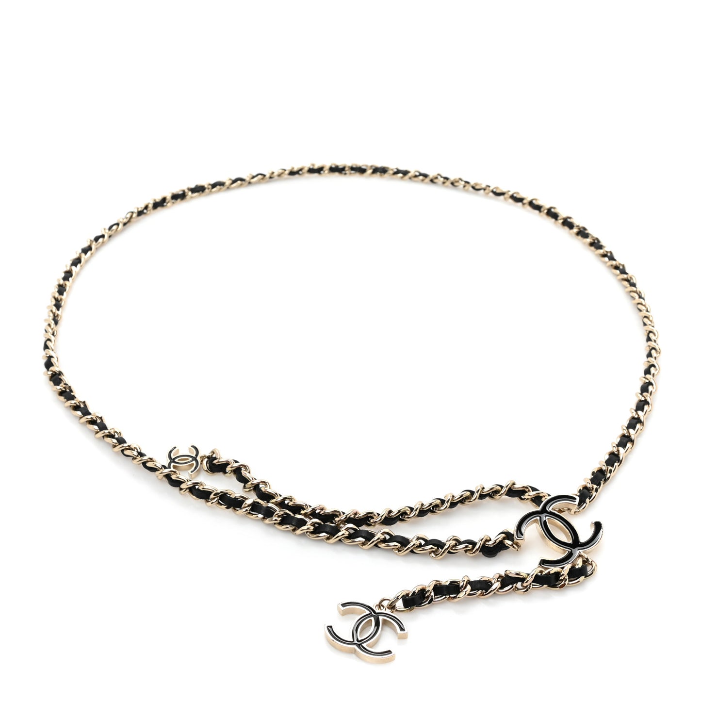 Lambskin Enamel CC Chain Belt Black Gold