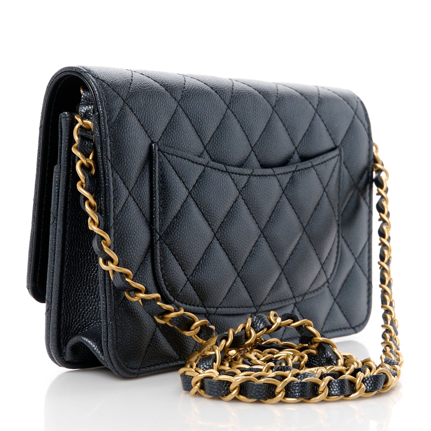 Pearly Caviar Quilted Fit For You Wallet On Chain WOC Navy
