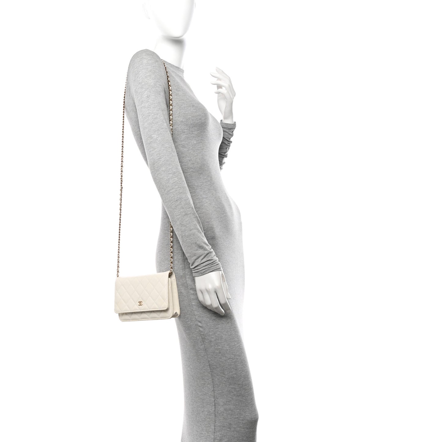 Caviar Quilted Wallet on Chain WOC White