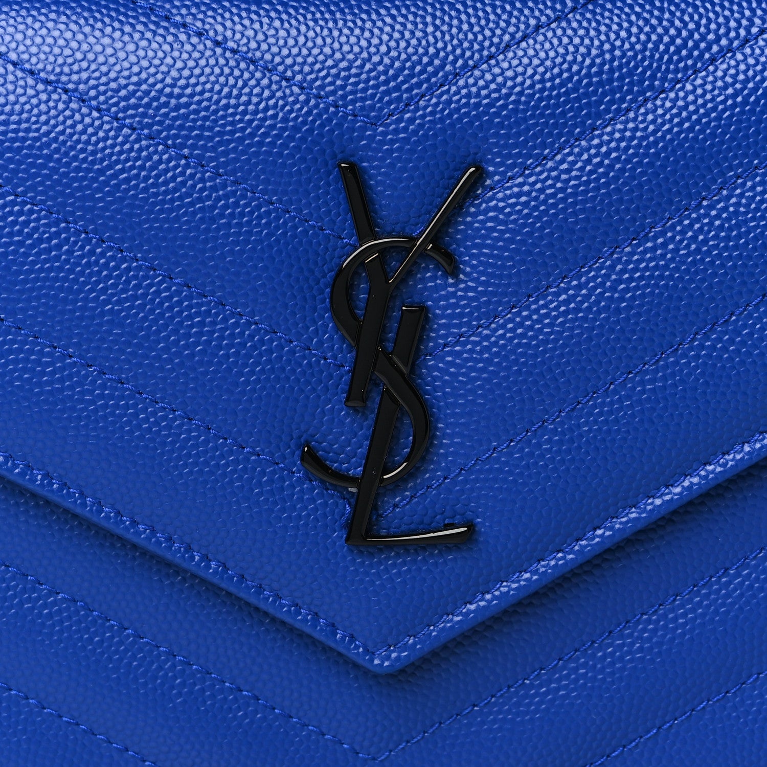 Saint Laurent Grain De Poudre Matelasse Chevron Monogram Envelope Chain Wallet Blue Majorelle 6 of 8