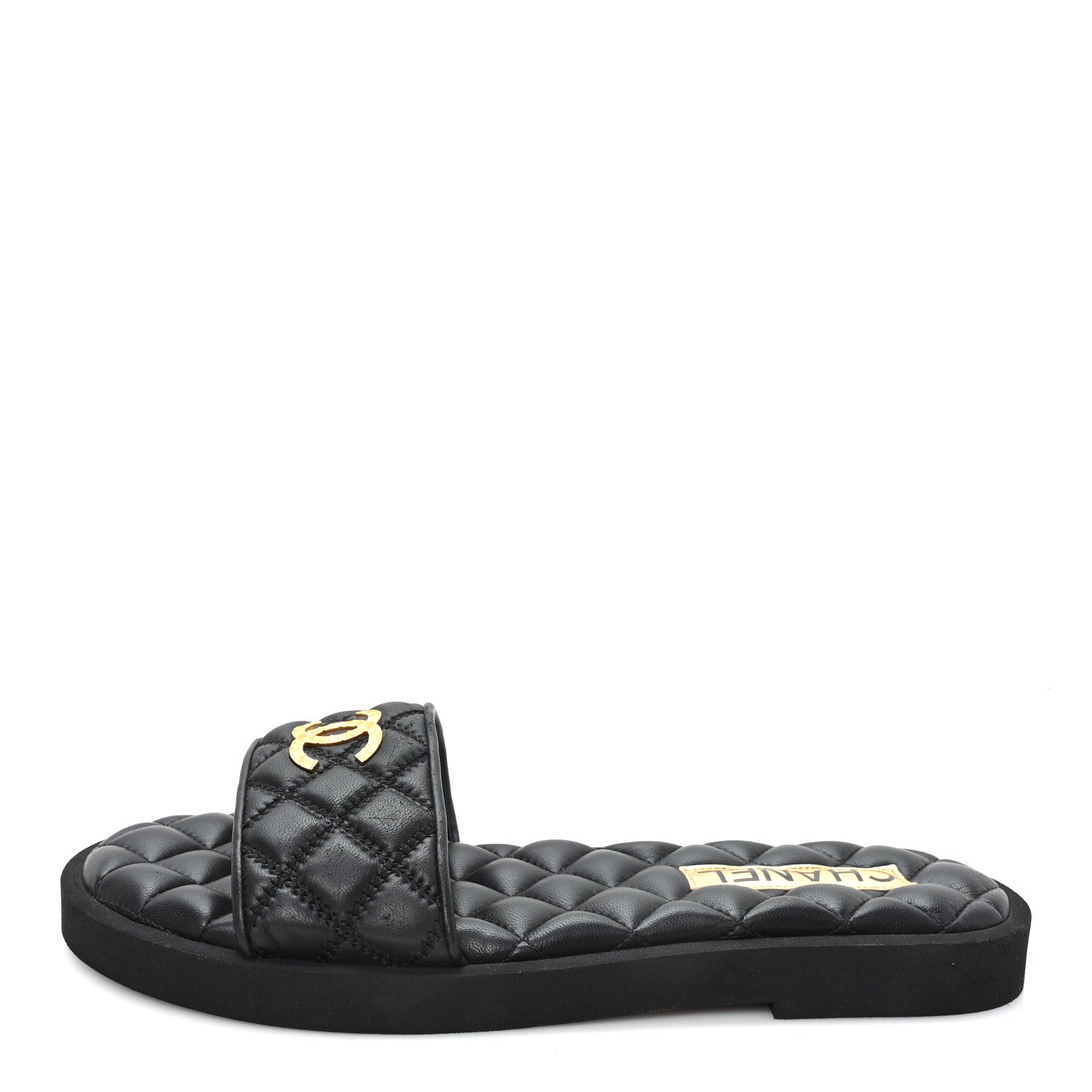 Chanel Lambskin Quilted Textured CC Mules Sandals 39 Black 1903704