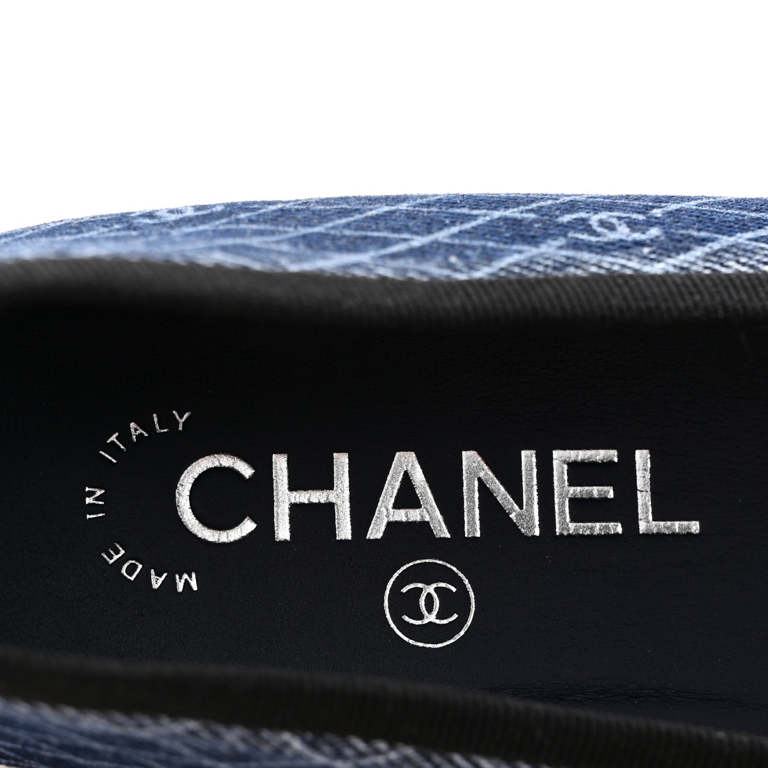 Chanel Denim Printed Quilt CC Cap Toe Ballerina Flats 36 Navy Blue Dark Grey 6 of 9