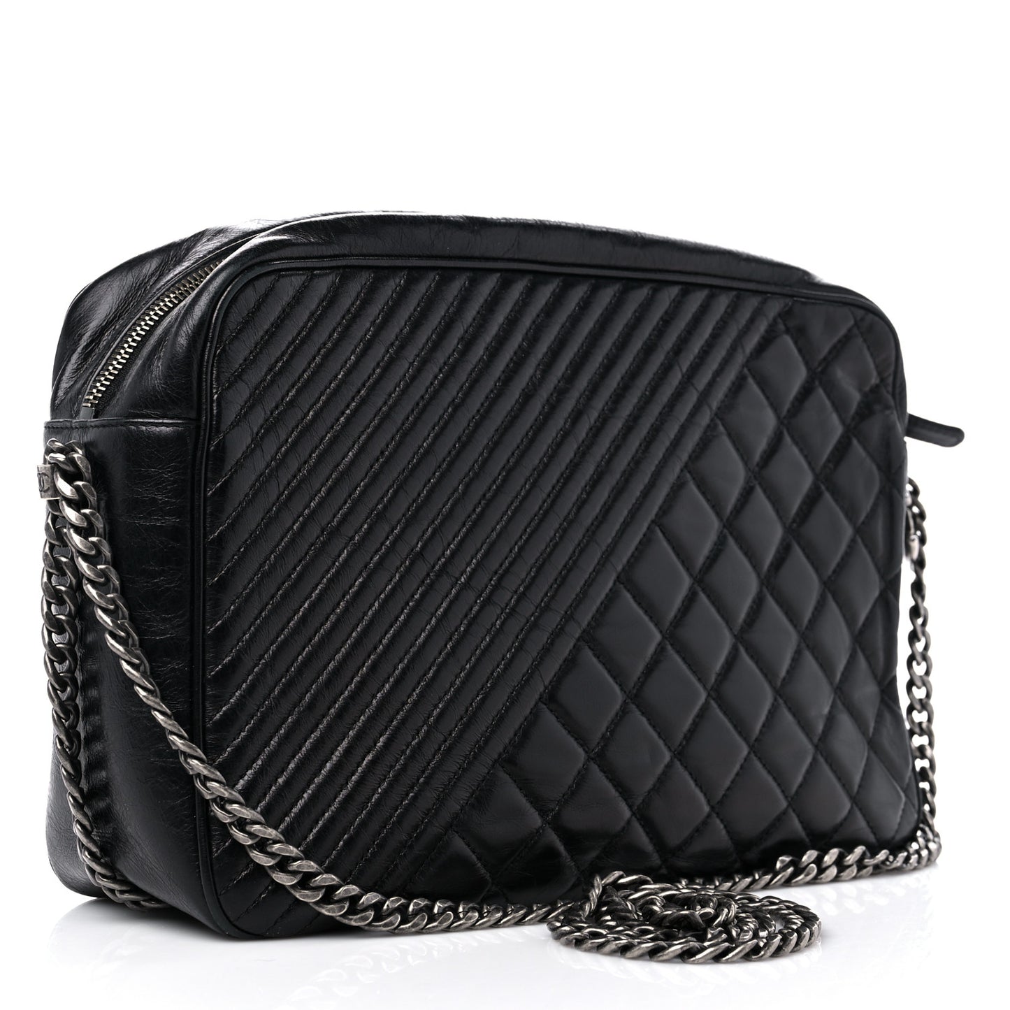 Glazed Calfskin Coco Boy Camera Case Black