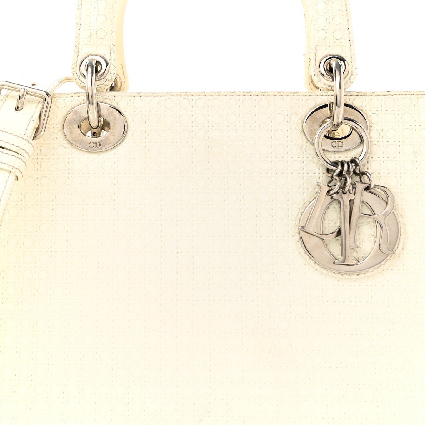 Patent Micro-Cannage Medium Lady Dior White