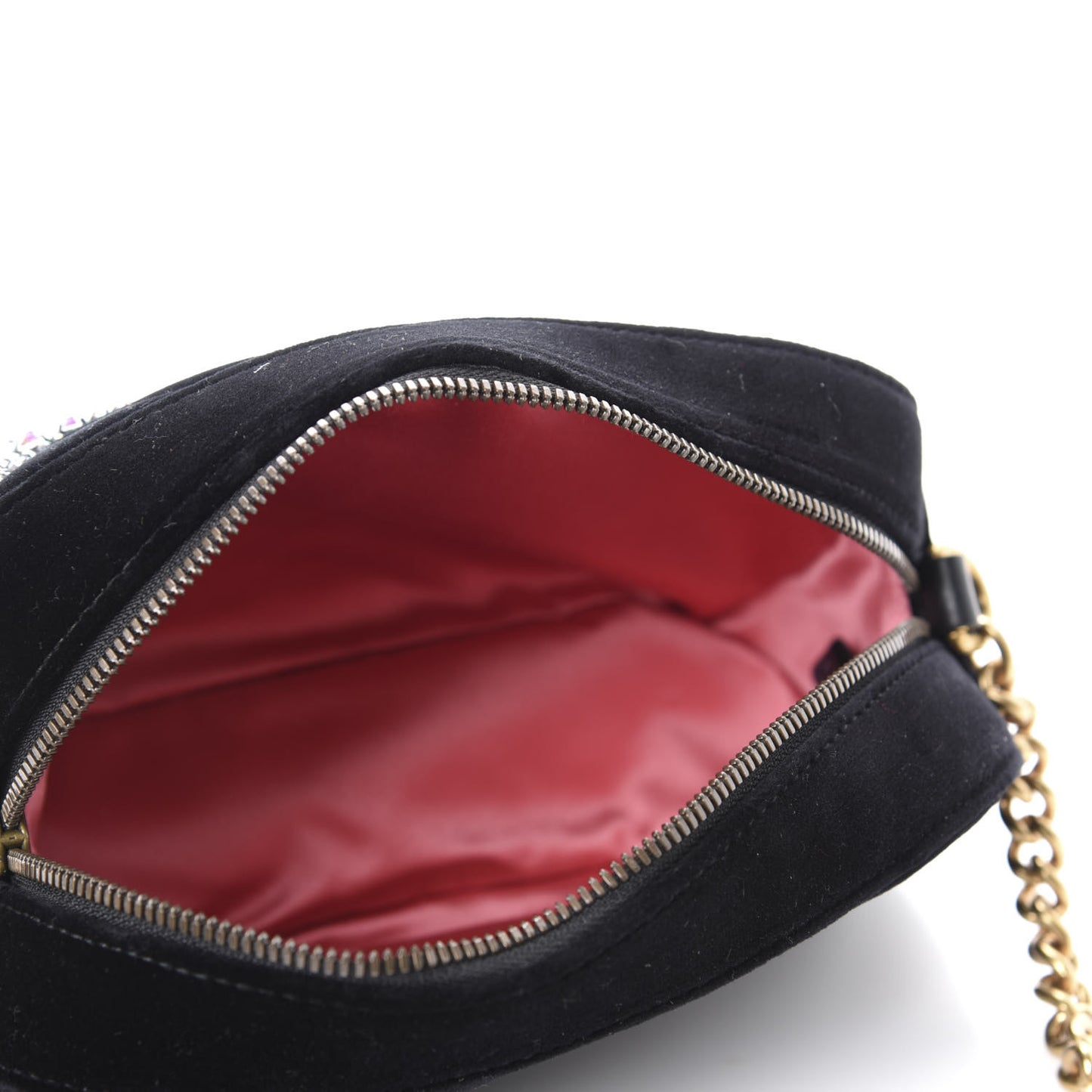 Velvet Matelasse Crystal Star Embroidered Small GG Marmont Chain Shoulder Bag Black