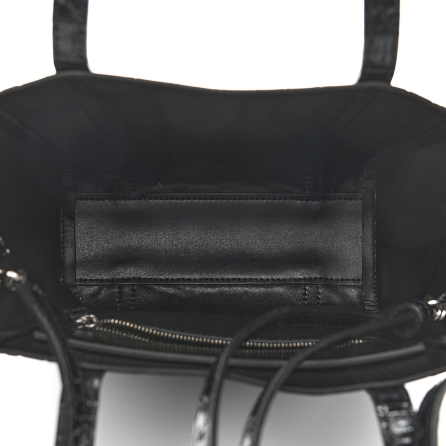 Shiny Calfskin Logo Crocodile Embossed XXS Everyday Tote Black