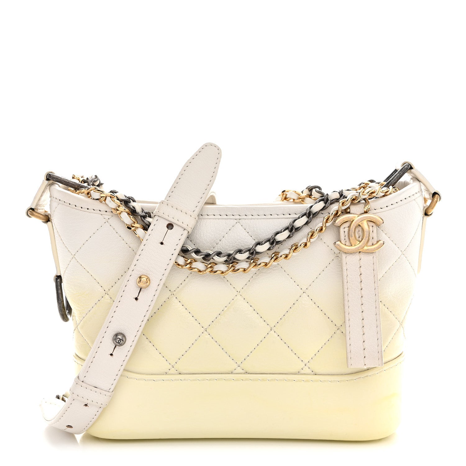 Chanel Patent Goatskin Quilted Small Gabrielle Hobo White 1873172