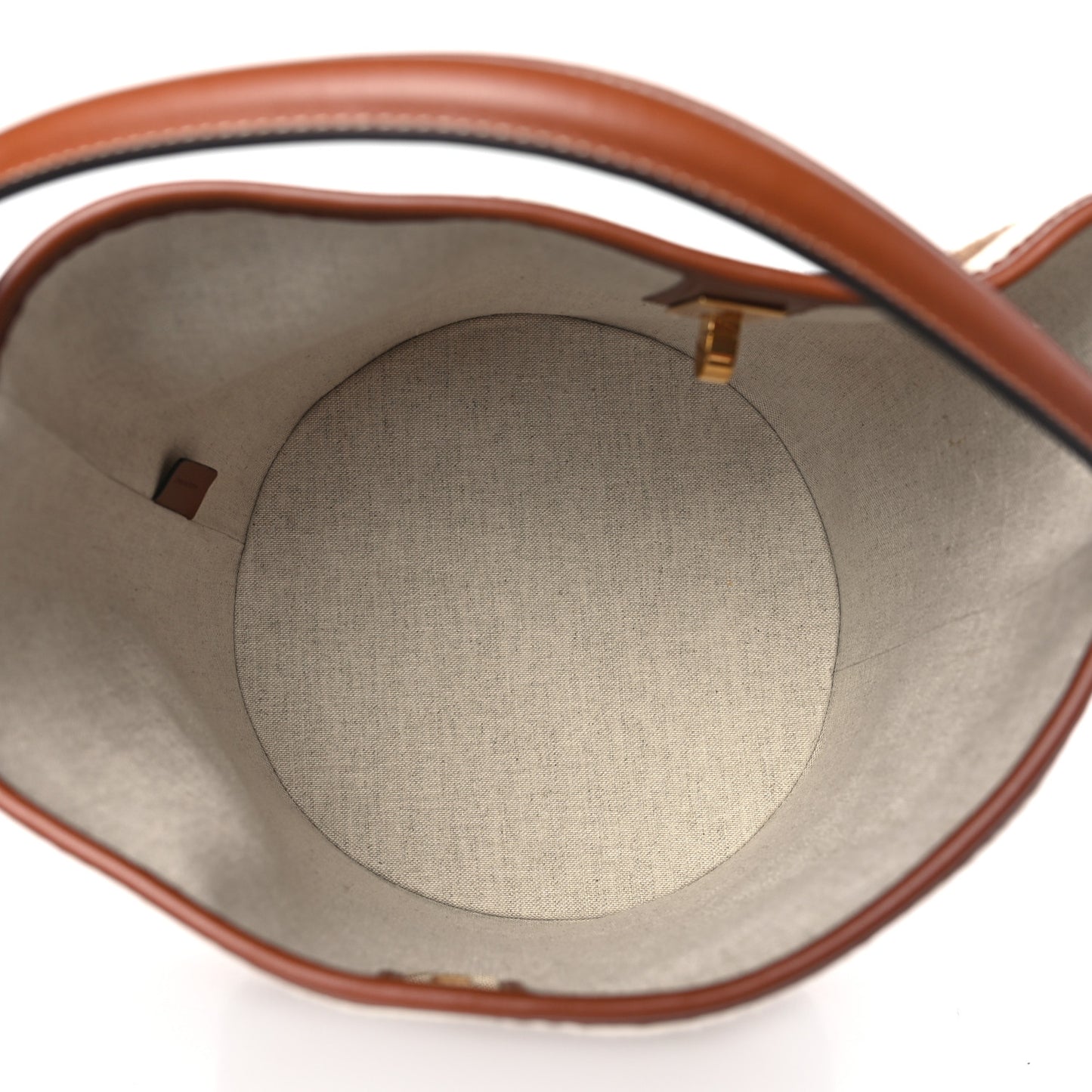 Canvas Smooth Calfskin Logo Bucket 16 Bag Brown Off White Tan