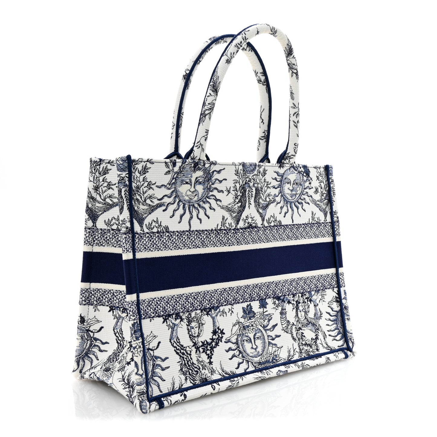 Canvas Embroidered Medium Toile De Jouy Soleil Book Tote Blue