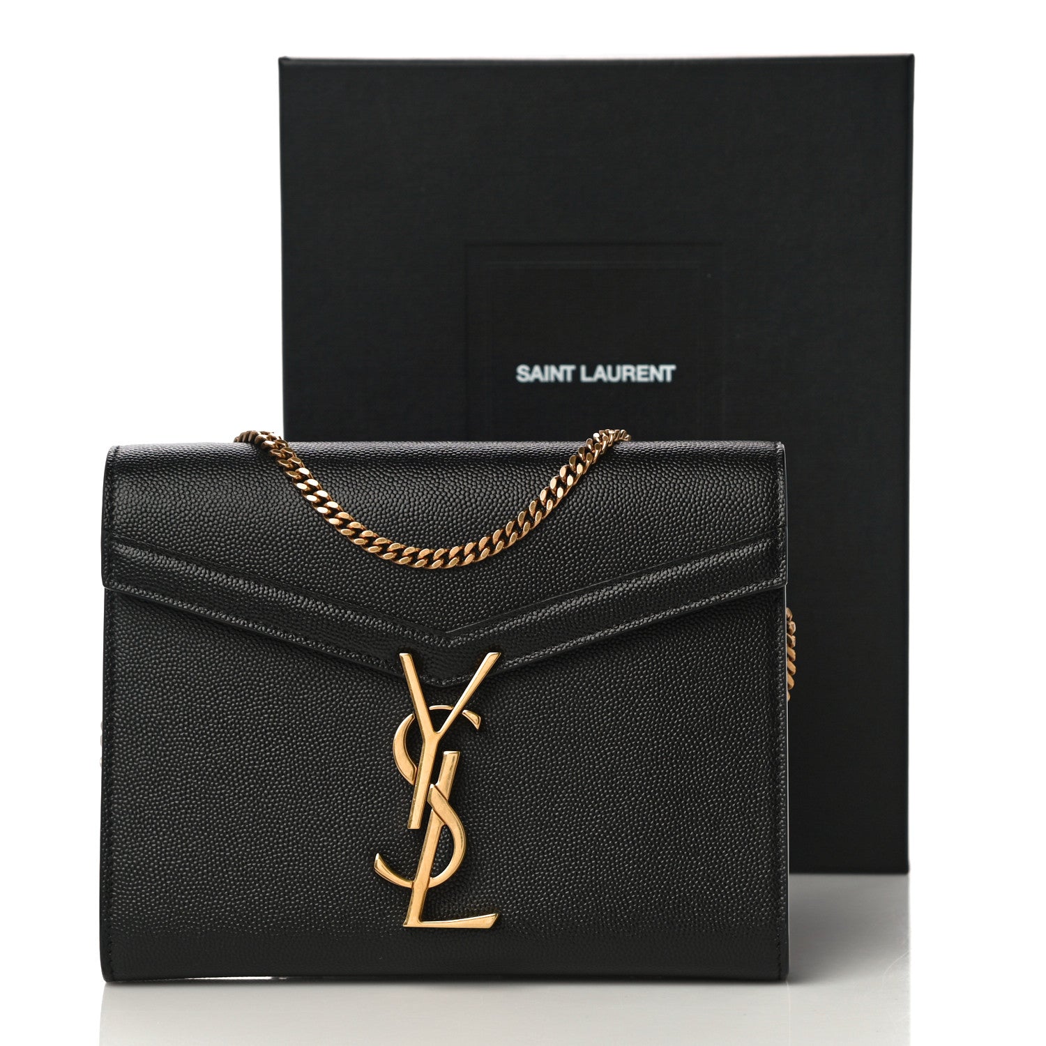 Saint Laurent Grain De Poudre Monogram Cassandra Chain Wallet Black 10 of 10