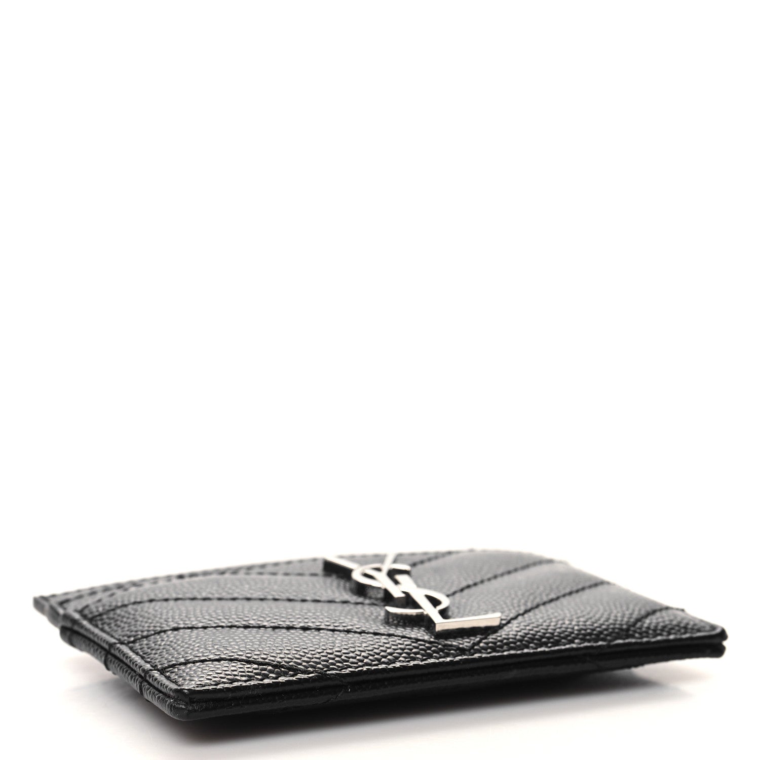 Saint Laurent Grain De Poudre Matelasse Chevron Monogram Credit Card Case Black 4 of 7