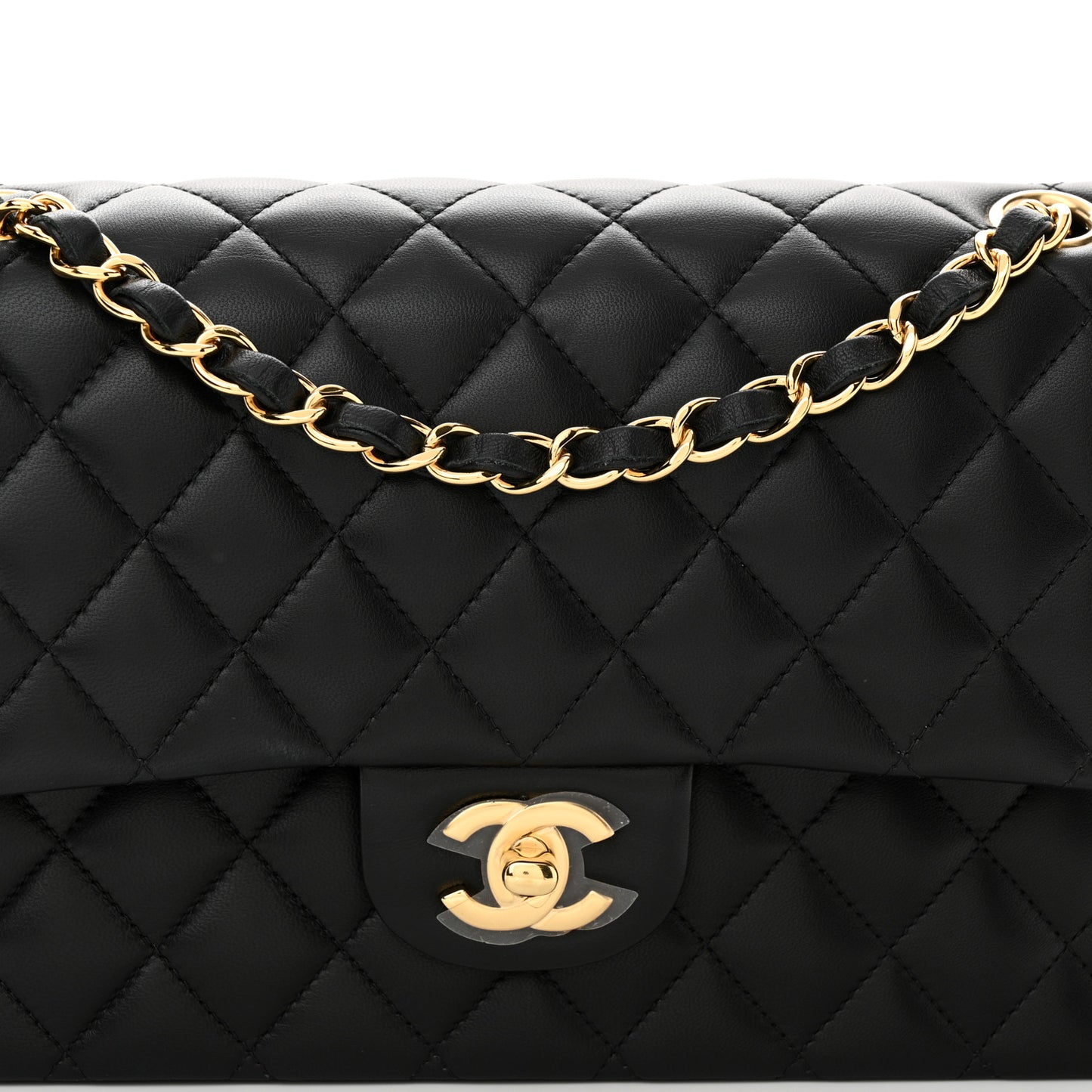 Lambskin Quilted Medium Double Flap Black