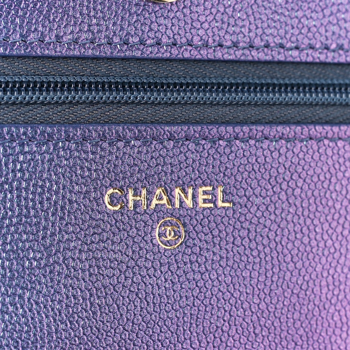 Iridescent Caviar Quilted Wallet on Chain WOC Dark Blue