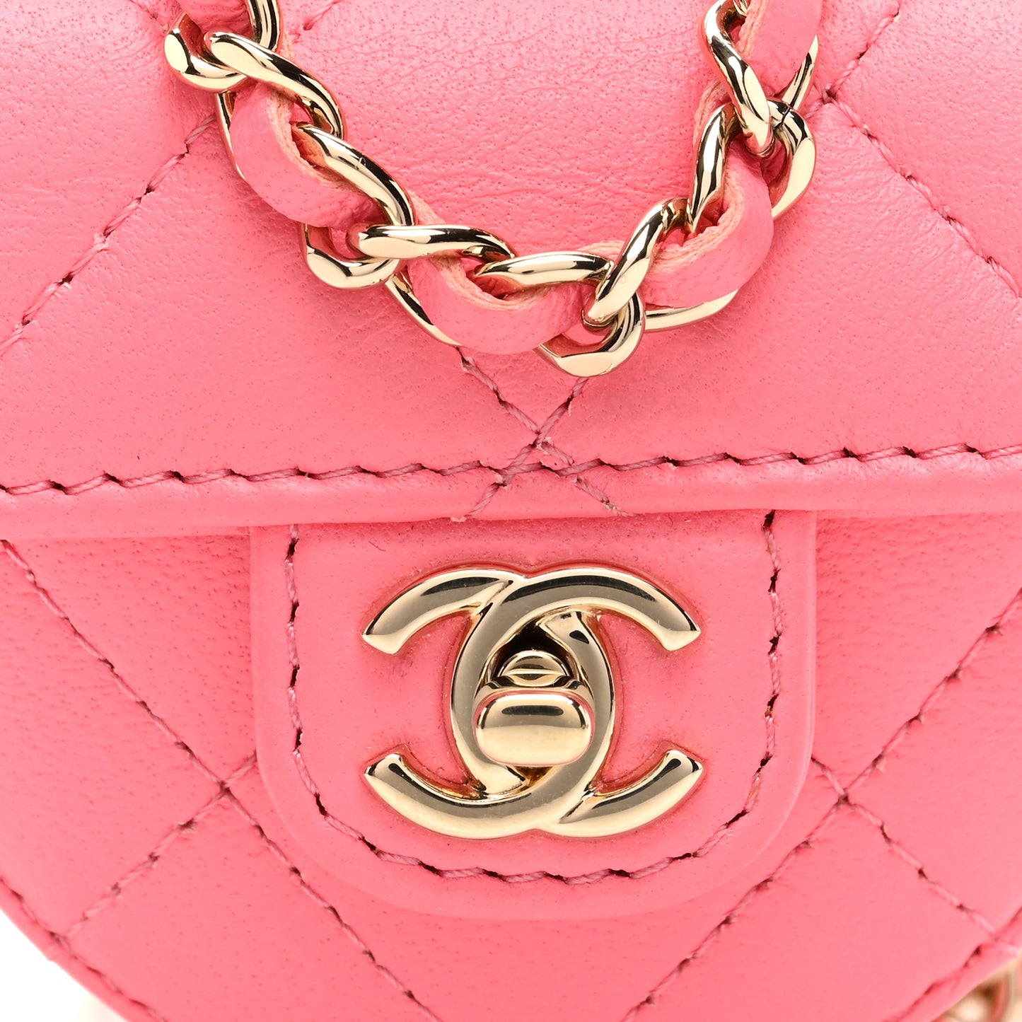 Lambskin Quilted CC In Love Heart Coin Purse With Chain Pink