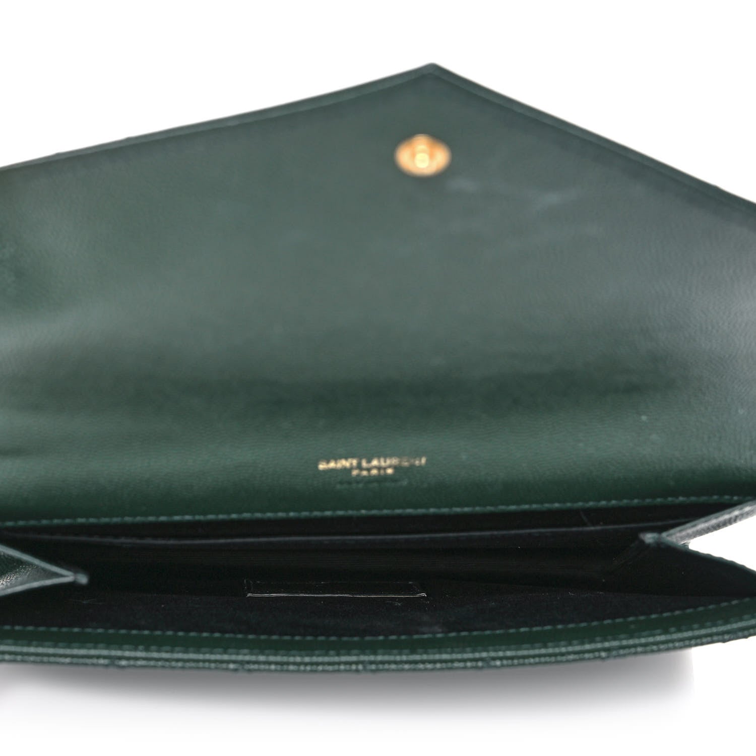 Saint Laurent Grain De Poudre Textured Mixed Matelasse Triquilt Monogram Clutch Vert Fonce 4 of 10