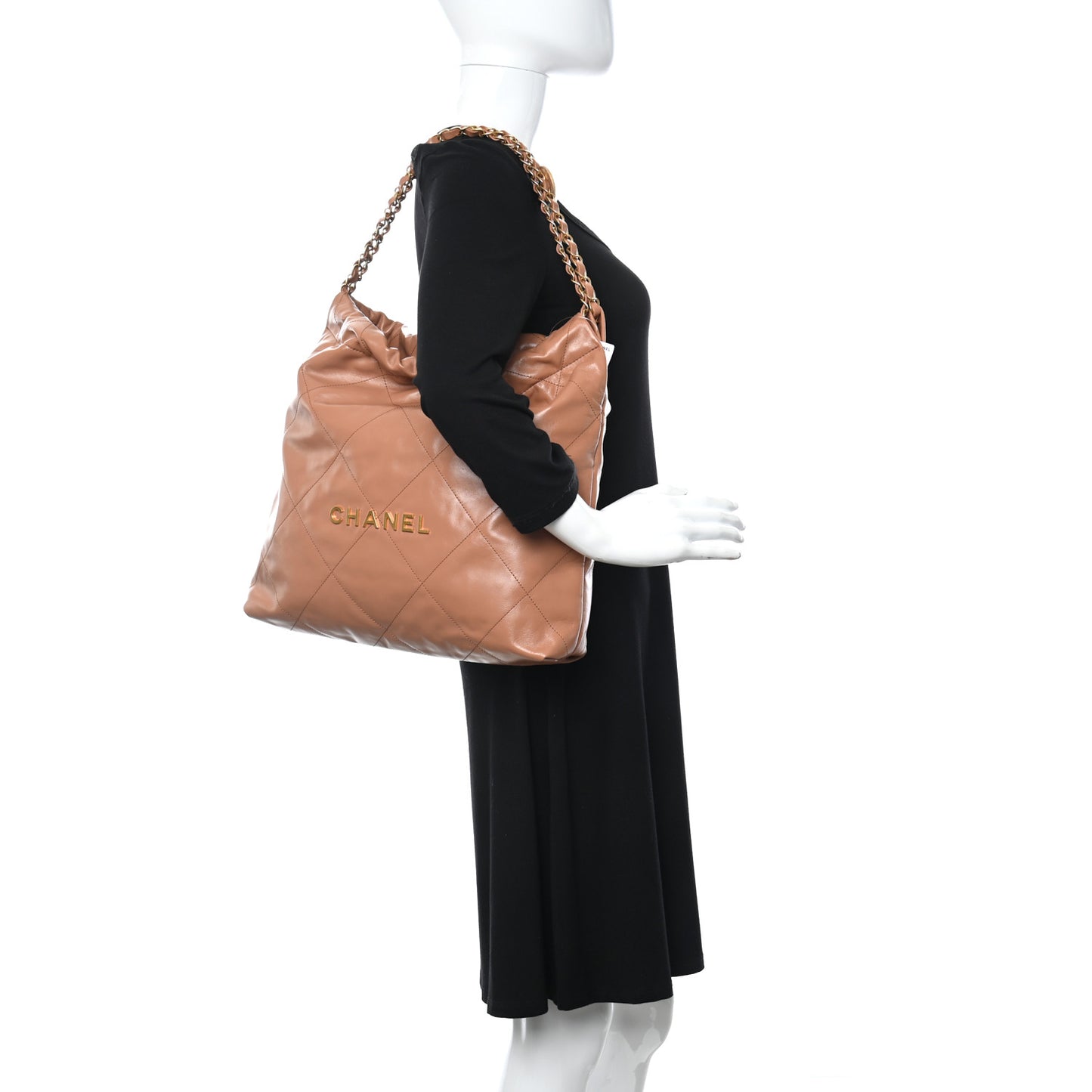 Shiny Calfskin Quilted Chanel 22 Camel