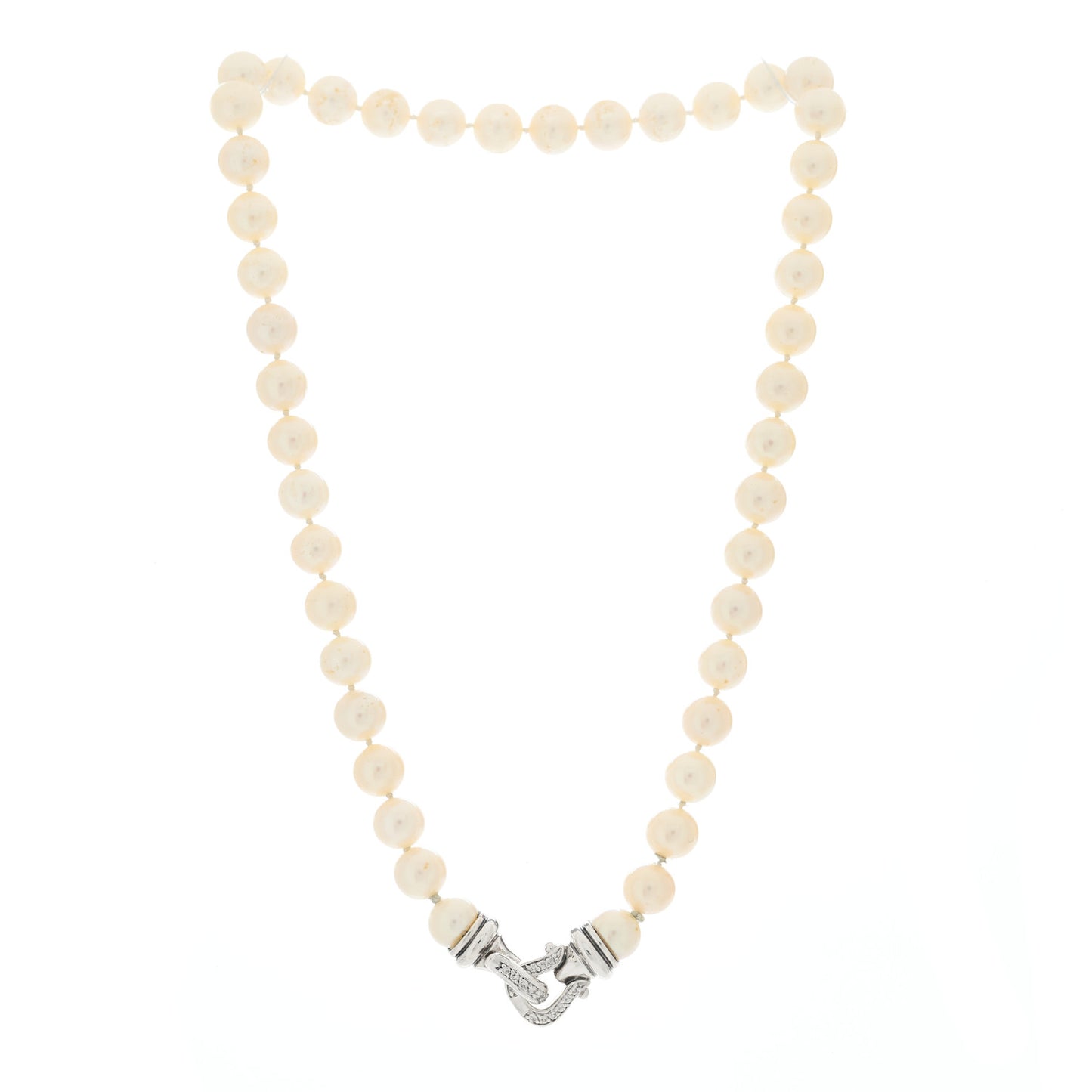 Sterling Silver Diamond Pearl 8-8.5mm Buckle Necklace