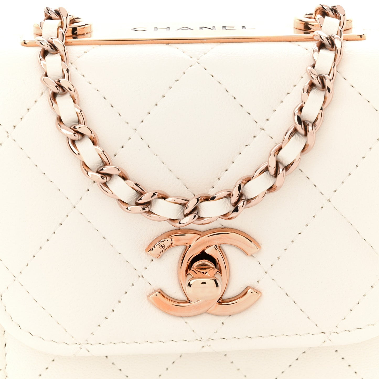 Lambskin Quilted Mini Trendy CC Clutch With Chain Ecru