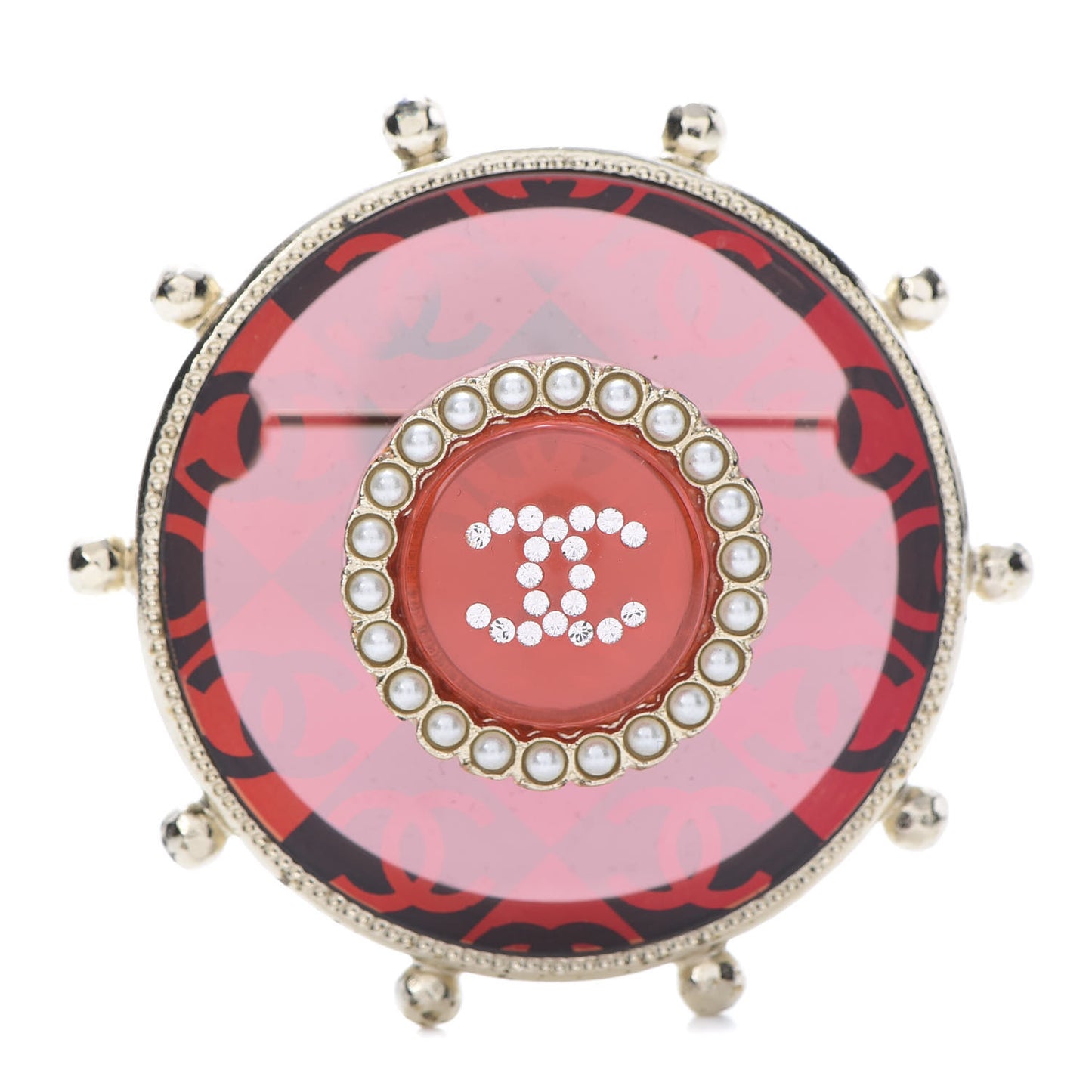 Resin Crystal Pearl CC Brooch Red Gold